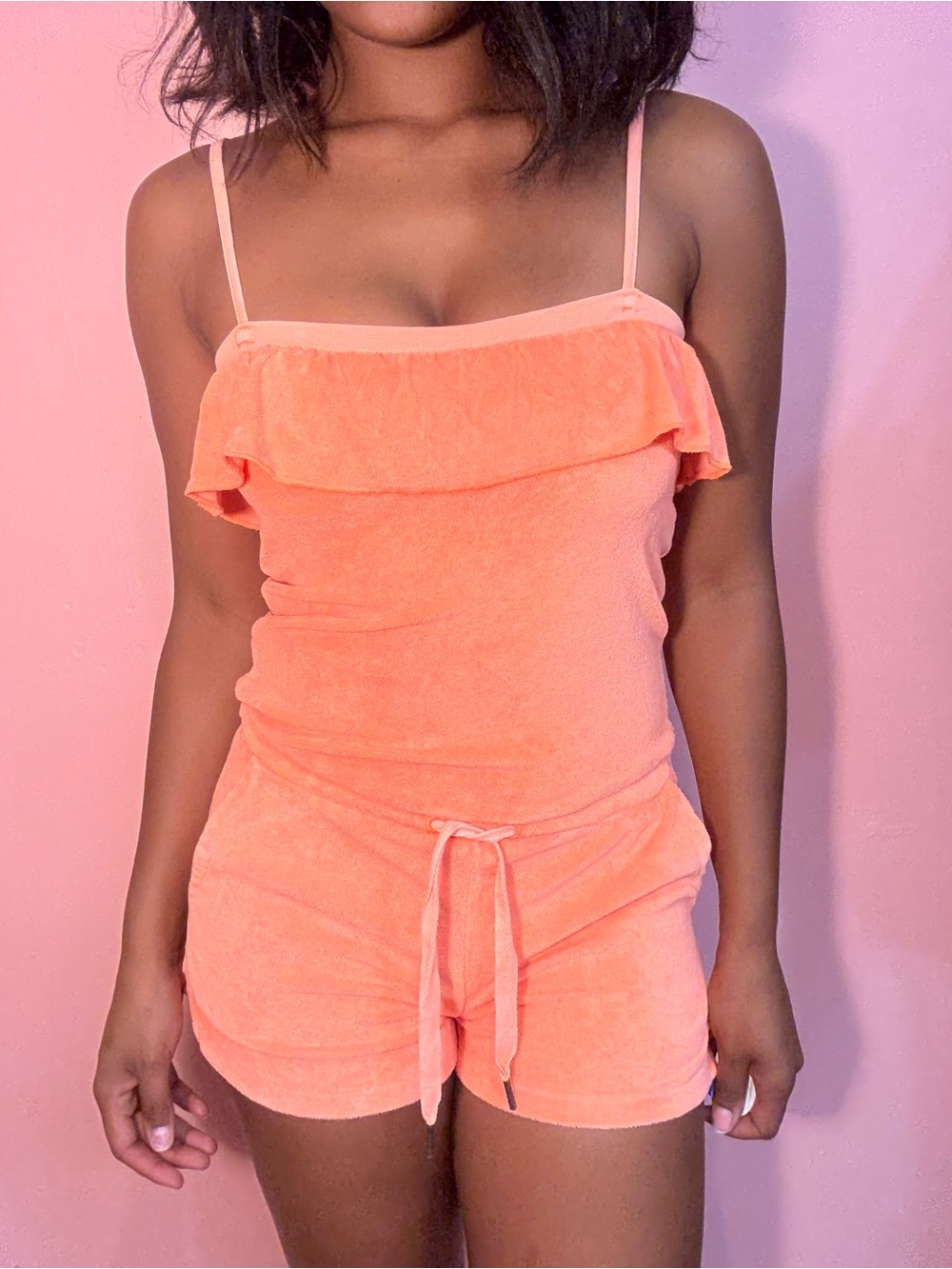 Terry Romper with Ruffle Bodice